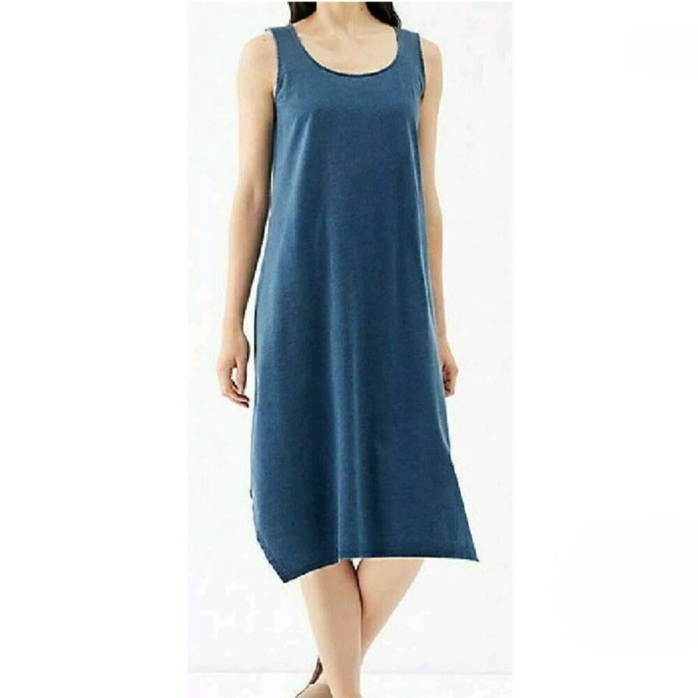 J.JILL Pure Jill Indigo Denim Chambray Blue Cotton Swing Midi Dress Spring Sz XS - Picture 10 of 11